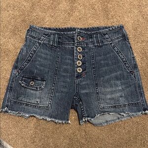 Anthropologie Pilcro The Wanderer Blue Jean Shorts Frayed Hem Size 25